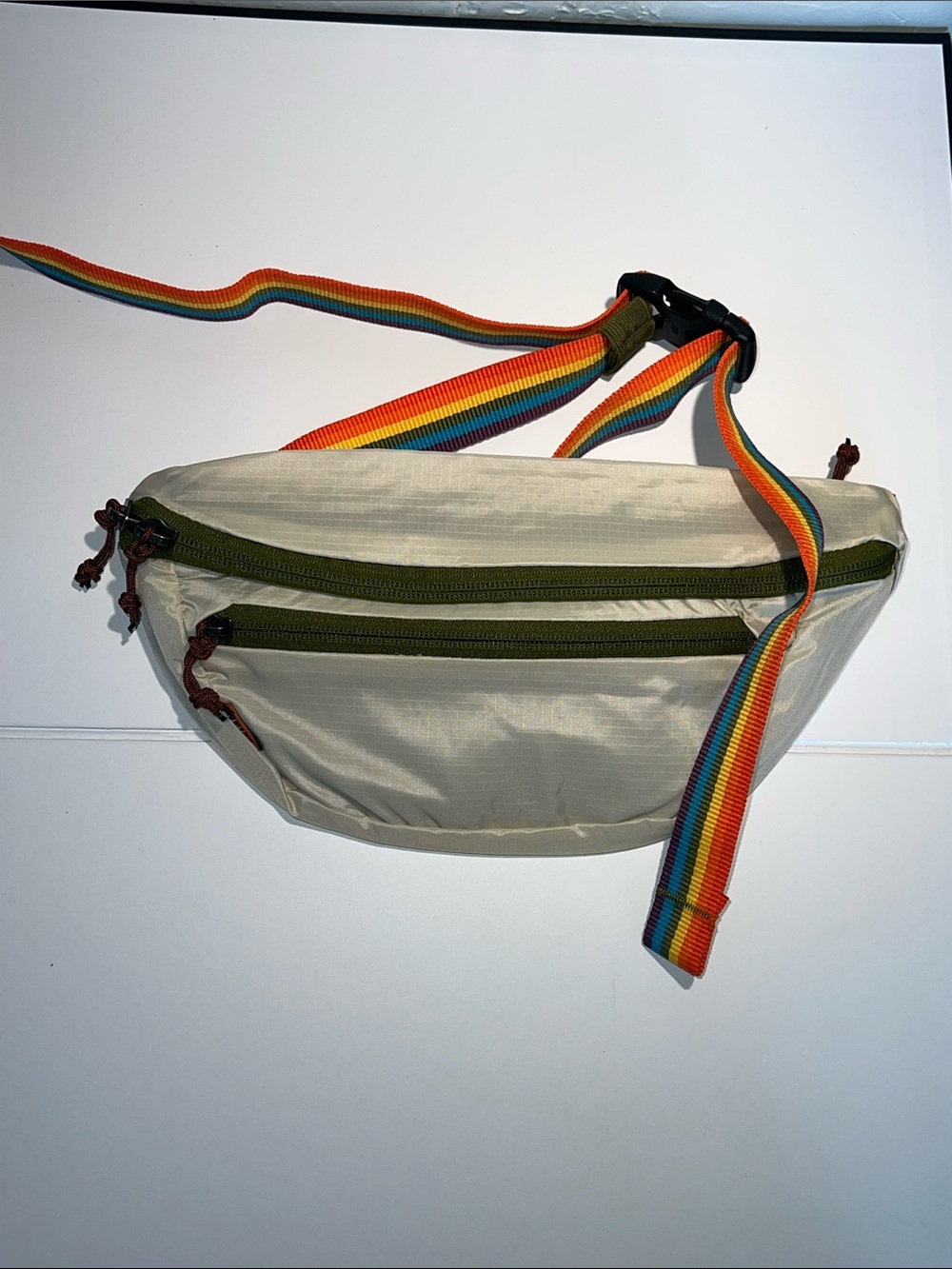 REI Beige Waist Bag with Rainbow Strap